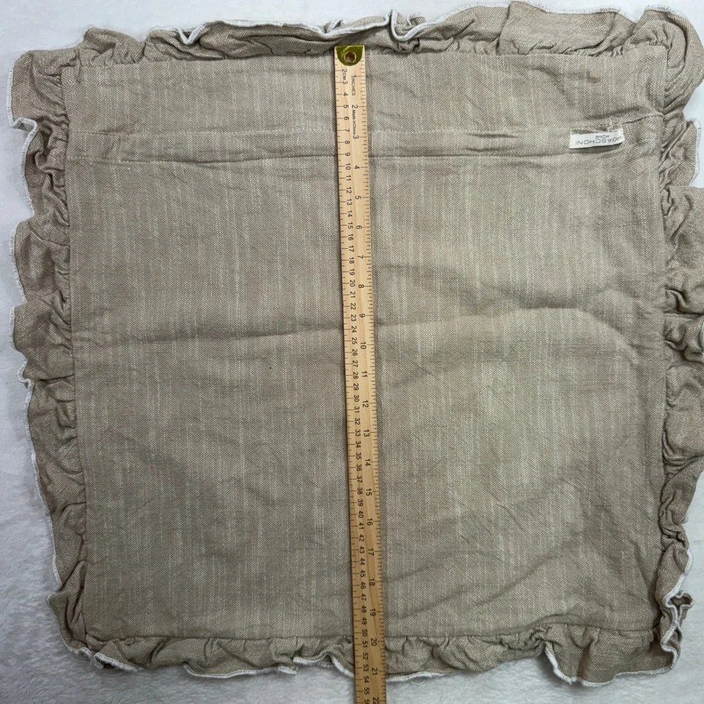 Magaschoni Home 24x24 Pillow Sham Ruffle Edge Cotton Textured Tan Euro Square